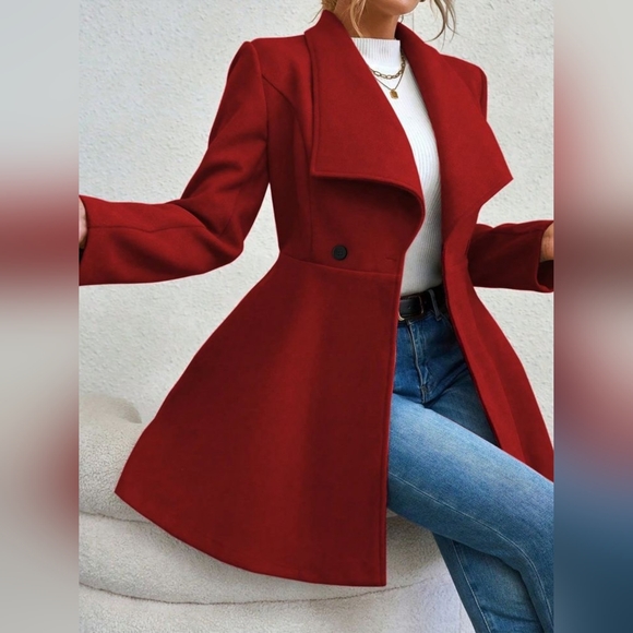 Collared Neck Button Up Long Sleeve Coat - Picture 2 of 7